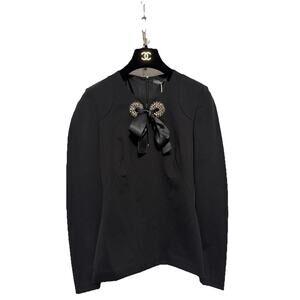 Alexander McQueen Blouse Womens IT 42 Black Crystal Bow Made Italy 364656QDL18